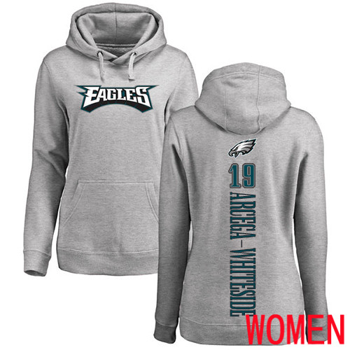 Women Philadelphia Eagles #19 JJ Arcega-Whiteside Ash Backer NFL Pullover Hoodie Sweatshirts